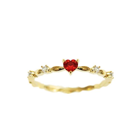 New 14k Gold Over Silver Ruby CZ Heart - Picture 1 of 4